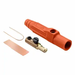 This LEVITON male plug from the 15 Series is rated 150 A at 600V AC/600V DC. It features a single set screw termination and an orange housing. Suitable for high-current industrial electrical connections in power distribution and heavy equipment applications.