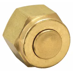 Brass compression cap from the A-LOK(R) series, designed to terminate 1/2 in OD tubing in double-ferrule compression systems. Features a 3/4-20 thread size and is compatible with Parker fittings. Used in hydraulic, pneumatic, and instrumentation tubing lines to provide a secure seal.