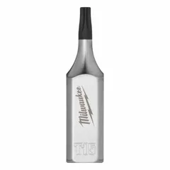 This MILWAUKEE Security Torx Bit Socket features a T15 tip size and a fixed insert design. With an overall length of 1 9/16 inches, it is used for driving T15 Torx fasteners in assembly, maintenance, and repair tasks.