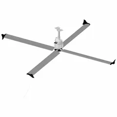 Industrial HVLS ceiling fan from the G420 series with a 12 ft blade diameter. Operates on 120V AC single-phase power, draws 15.8 A, and features variable speed control. No light kit included. Suitable for large spaces such as warehouses, distribution centers, and manufacturing plants.