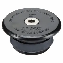 End-of-pipe plug for temporarily sealing 2-inch DWV pipe with damaged threads. Natural rubber construction with flush hex bolt for secure closure. Used during system testing or repair to block flow.