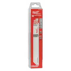 This reciprocating saw blade is designed for cutting thin metal, such as sheet metal or tubing. With 18 teeth per inch, it makes straight cuts and is flexible enough for curved cuts. The blade is 9 inches long and 0.04 inches thick, sold in a pack of 50.