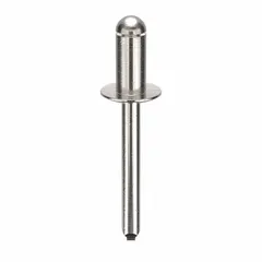 Inch-series domed-head blind rivet with 0.249" diameter, 15/32" body length, and 1 51/64" overall length. Used for fastening materials where only one side is accessible, typical in metal fabrication, automotive assembly, and HVAC ductwork. Supplied in a 100-piece pack.