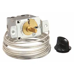 This bin thermostat is a replacement component for SCOTSMAN ice machines. It regulates temperature within the ice storage bin, signaling the machine to stop ice production when the bin is full and restart when the ice level drops. Ensures efficient operation and prevents overflow.