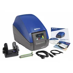This PC-connected, single-color desktop printer is designed for cable and wire labeling in industrial environments. It supports a maximum label width of 4 1/8 inches and includes the Brady Workstation Product and Wire ID Software Suite along with an Auto-Detect Roll Holder for efficient operation.