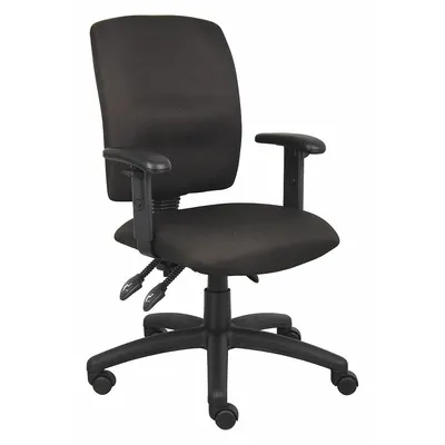 BOSS Office Chair: Ht, Black, Fabric Material, 18 1/2 in Back Ht, 19 1/2 in Seat Wd - Adjustable-Arm Office Chairs