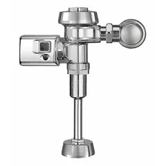Battery-powered, exposed urinal automatic flush valve with top spud location and 11-1/2 in rough-in. Delivers 0.5 gallons per flush. Suitable for commercial restroom applications requiring touch-free operation.