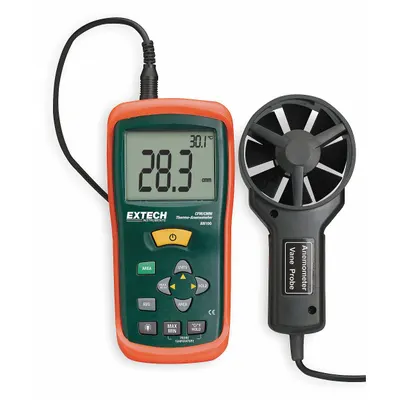 EXTECH Anemometer: 1 fpm Air Velocity Resolution, CFM, Rotating Vane - Rotating Vane Air Velocity Meters