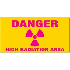 Plastic sign slider insert with yellow background and magenta legend reading 'Danger High Radiation Area.' Measures 4 in x 8 in, non-retroreflective. Used to identify areas with radiation hazards in industrial facilities, laboratories, or nuclear environments.