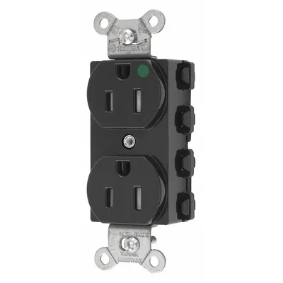 HUBBELL Receptacle: Hospital Grade Fed. Spec., Duplex, 5-15R, Black, 125V AC, 15 A - General Purpose Receptacles