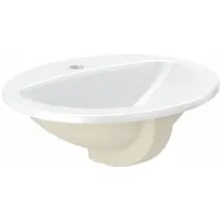 White ceramic countertop bathroom sink with a single faucet hole. Overall length 20 inches, width 17 inches. Includes mounting hardware. Suitable for commercial or residential restrooms where a standard faucet is installed separately