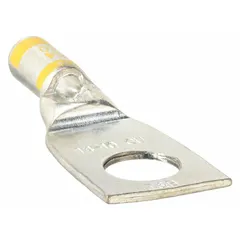 One-hole compression lug for terminating stranded copper wire from 14 AWG to 10 AWG onto a 1/4 in stud. Constructed of copper for standard electrical connections in industrial control panels, switchgear, and power distribution systems.