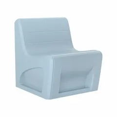 This armless lounge chair features a blue gray polyethylene seat and is freestanding. The built-in door provides storage. Suitable for commercial waiting areas, lobbies, and break rooms.