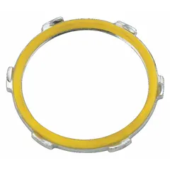 Steel, zinc-plated sealing locknut for threaded IMC and RMC conduit. Provides a sealed connection at conduit terminations to help prevent moisture and debris ingress. Suitable for use in electrical conduit systems requiring a secure, threaded joint.