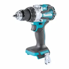This cordless hammer drill operates on 18V DC and features a brushless motor, a 1/2-inch chuck, two speed settings, and 970 in-lb of torque. Its compact design suits drilling into masonry, wood, and metal, as well as driving fasteners in construction and maintenance tasks.