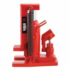 This BVA HYDRAULICS high-clearance bottle jack has a 3 ton load capacity and a steel body. It is operated by a manual handle lifting actuator. Typical applications include lifting heavy machinery, equipment, and vehicles in industrial maintenance and automotive repair settings.