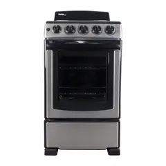 Electric oven range with 4 burners and a stainless steel finish. ADA compliant for accessible installations. Powered by electricity, no self-cleaning function. Suitable for residential or light commercial cooking applications.