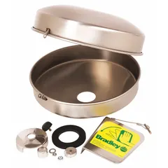 Stainless steel bowl and bowl cover for eyewash stations, designed to protect the bowl from dust and debris when not in use. Includes a quick release pin. Compatible with Classic, Stainless Steel, and Silver series eyewash units.