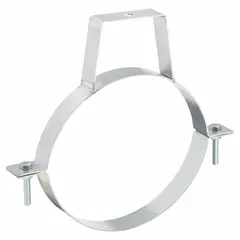 Steel duct hanger designed for supporting 8-inch round ductwork in HVAC systems. Includes a two-piece hanger assembly. Measures 10 3/8 inches in length and 8 inches in width.