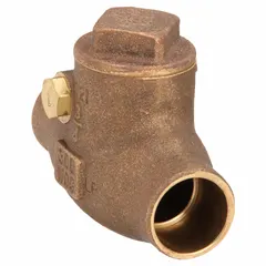 This lead-free bronze inline swing check valve prevents backflow in plumbing systems, allowing flow in one direction only. With a 3/4 in pipe size and standard inline valve body, it is used in potable water, irrigation, and other applications requiring lead-free compliance.