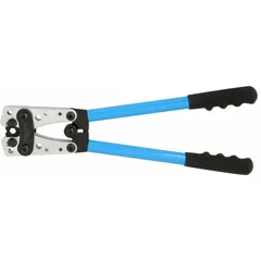 This hexagon crimper is designed for controlled-cycle compression of lugs and splices. It accommodates wire sizes 1/0 AWG, 10 AWG, 2 AWG, 3 AWG, 5 AWG, and 7 AWG. Suitable for electrical and industrial applications requiring secure connections.