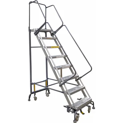 BALLYMORE Rolling Ladder: 10 ft Platform Ht, Unassembled, Aluminum - Aluminum Hybrid Weight-Actuated Auto-Lock All-Direction Ladders
