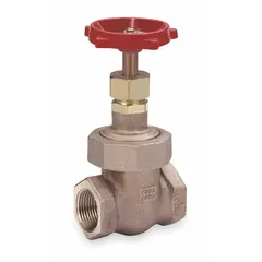 This bronze non-rising stem gate valve features FNPT x FNPT connections and a maximum pressure rating of 400 psi CWP. The bronze wedge and bonnet construction provides corrosion resistance for general-purpose on/off flow control in industrial piping systems. Its compact design is suited for installations with limited stem clearance.