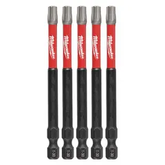T30 Torx bit with hex shank for impact drivers. Alloy steel construction. Suitable for driving Torx fasteners in high-torque applications such as metal framing and decking. 5-pack.