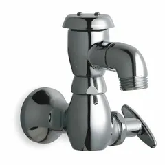 This inside sillcock features a cast brass body and handle with a polished chrome finish. It includes a 3/4 in hose outlet and connects via NPT inlet. Suitable for water supply in commercial and industrial settings such as laboratories, janitorial closets, and maintenance areas.
