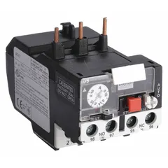 Three-pole IEC thermal overload relay with integrated bimetallic elements, adjustable from 0.1 A to 0.16 A. Features 1NO/1NC auxiliary contacts and phase loss sensitivity. Compatible with Dayton contactors in the 9 to 18 Amp range. Used for motor protection in industrial control panels, conveyors, pumps, and HVAC equipment.