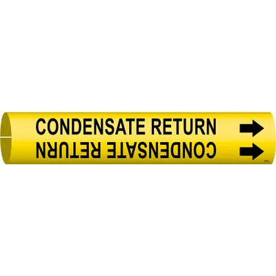 BRADY Pipe Marker: Condensate Return, Yellow, Black, Fits 1 1/2 to 2 3/8 in Pipe O.D. - Condensate Return Snap-On Pipe Markers