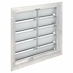 This single-panel backdraft damper is designed for wall-mount installation in ventilation systems. It features flat blades and allows horizontal airflow while preventing reverse flow when the fan is off. Suitable for vertical mounting, it supports a maximum air velocity of 2500 fpm.