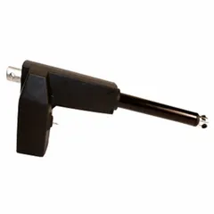 Metal/plastic high/low actuator for healthcare beds. Compatible with HillRom Series 870 equipment. Black finish. Used for vertical bed height adjustment in patient care settings.