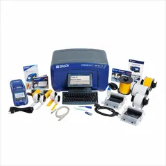 This desktop printer supports mobile device, PC, or standalone operation for facility safety identification. It includes the Brady Workstation Safety and Facility Identification Software Suite, a USB flash drive, and a 0.5 in continuous yellow vinyl label. Suitable for printing labels for pipe marking, lockout/tagout, and hazard communication.