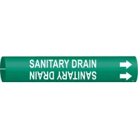 Pipe Marker: Sanitary Drain, Green, White, Fits 3/4 to 1 3/8 in Pipe O.D., 1 Pipe Markers (MPN 4122-A)