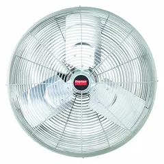 Wall-mount fan for industrial air circulation in warehouses, factories, and workshops. Operates on 115V AC with a 1/3 hp motor, offering two speeds. Non-oscillating design directs airflow to a specific area. Suitable for wall, ceiling, or post mounting.