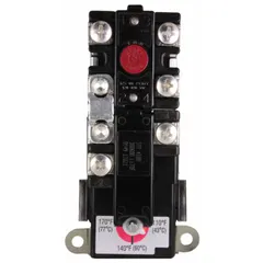 Commercial electric thermostat for water heating systems. Controls temperature in plumbing applications. Direct replacement part for compatible equipment.