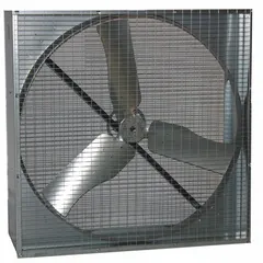 This belt-drive box exhaust fan from Dayton features a 48-inch blade and steel construction. It ships unassembled and does not include a motor. Typical applications include ventilating livestock barns, greenhouses, and farm buildings to control temperature, humidity, and odors.