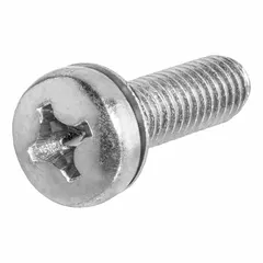 This machine screw features an integrated internal tooth lock washer to resist loosening from vibration in fastened assemblies. Thread size #8-32, length 3/4 in, steel construction with zinc-plated finish, pan head, and #2 drive size. Supplied in a 50-piece pack.
