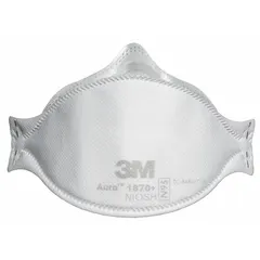 This N95 surgical respirator is FDA-approved for use in surgical settings. It features a flat-fold design, medium size, white color, metal nose clip, and dual non-adjustable headstraps. The standard face seal and ASTM Level 3 splash rating provide protection against airborne particles and fluid exposure. Packaged in quantities of 20.