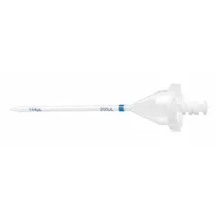 Non-sterile pipette tip made from biomedical grade plastic, designed for use with Eppendorf pipettors. Clear tip with 0.2 mL capacity, individually wrapped and filter-free. Suitable for precise liquid handling in laboratory applications such as sample preparation, reagent dispensing, and serial dilutions.