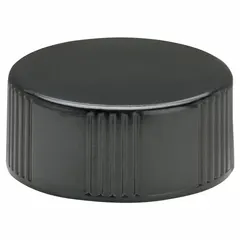 Black phenolic polyethylene screw cap with 24-400 mm closure size, designed for narrow mouth containers. Provides a secure seal for laboratory or industrial storage and transport of liquids and powders.