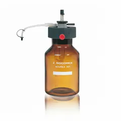 This bottle top dispenser mounts directly onto reagent bottles for precise liquid dispensing in laboratory settings. It delivers adjustable volumes from 1 mL to 30 mL with an accuracy of +/-0.35%. Suitable for repetitive liquid handling tasks in chemical, pharmaceutical, and biotech workflows.
