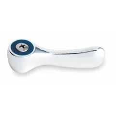 Metal lever handle for hot/cold water temperature control. Polished chrome plate finish with red index button. Sold as a 2-pack. Used as a replacement handle for faucets requiring a standard lever operation.