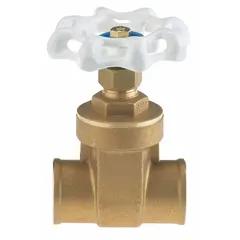 This 1/2 in brass gate valve features a non-rising stem design and sweat x sweat connections for copper pipe installation. It is rated for 200 psi CWP and includes a forged brass wedge and brass bonnet. The wheel handle provides manual operation. Typical applications include potable water systems in residential and commercial plumbing.