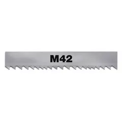 General purpose metal cutting blade for industrial band saw machines. Bi-metal M42 construction with variable cutting edge for cutting ferrous and non-ferrous metals. Blade width 3/4 in, tooth pitch 5/8, length 10 ft. Manufacturer part number ZWEFC58M42-10' 0".