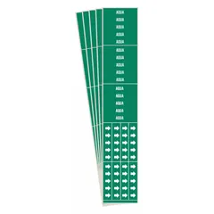 Green pipe markers with white legend text reading 'Agua' and directional arrows. Each pack contains 3 markers, sold in a 5-pack. Designed for pipe outer diameters of 3/4 inch and smaller. Used to identify water lines in industrial piping systems.