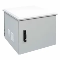 This fan-cooled server rack enclosure from ELECTRIDUCT provides 9 rack units of space for mounting standard 19-inch equipment. Constructed from steel with a powder-coated finish, it measures 19 7/8 x 23 5/8 x 21 5/8 inches and includes a built-in thermostat for temperature management. Suitable for housing servers, switches, patch panels, and other network hardware in indoor environments requiring controlled cooling.