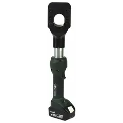 This cordless cable cutter is designed for cutting 45 mm ACSR and 5/8 in guy strand. It features an inline C-head for access in confined spaces. The tool operates on Makita 18V LXT batteries (sold separately) and includes a 4 Ah battery. Suitable for utility, telecom, and construction applications.