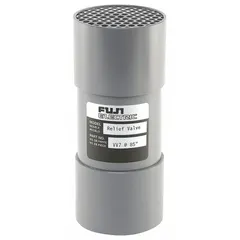 This pressure and vacuum relief valve is designed for use with regenerative blowers. It features a preset limit of 104 in wc and an outside diameter of 1.5 in. The valve opens at the preset vacuum limit to protect the blower system from over-vacuum conditions.